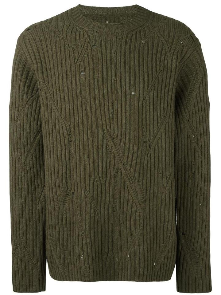 Maison Margiela Destroyed Effect Jumper, Men's, Size: Medium, Green, Wool