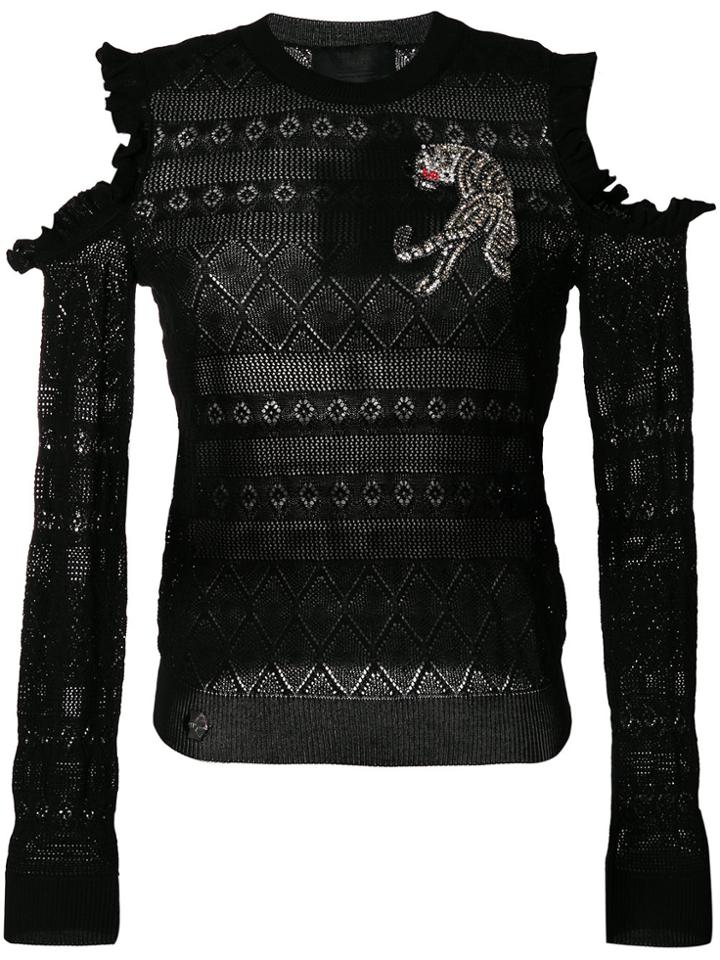 Philipp Plein Tiger Embellishment Top - Black