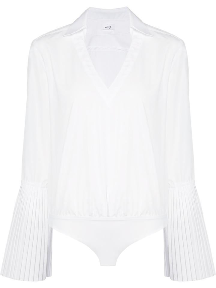 Alix Pleated Sleeve Blouse, Women's, Size: Large, White, Cotton/polyester/spandex/elastane