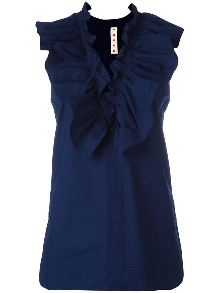 Marni Ruffle Neck Top, Size: 42, Blue, Cotton