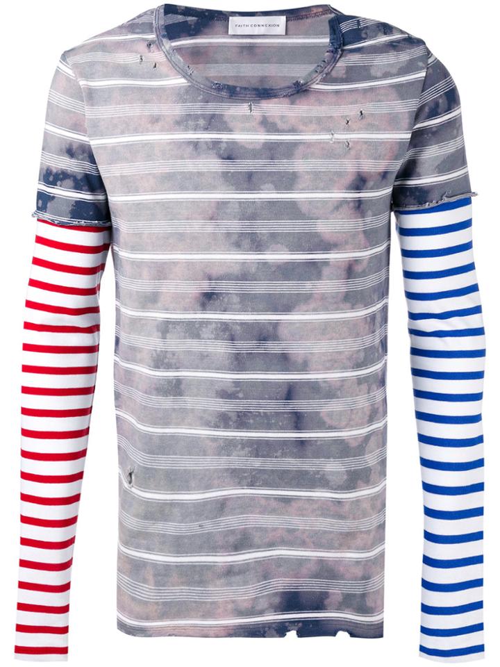 Faith Connexion Stained Striped Destroyed T-shirt - Multicolour