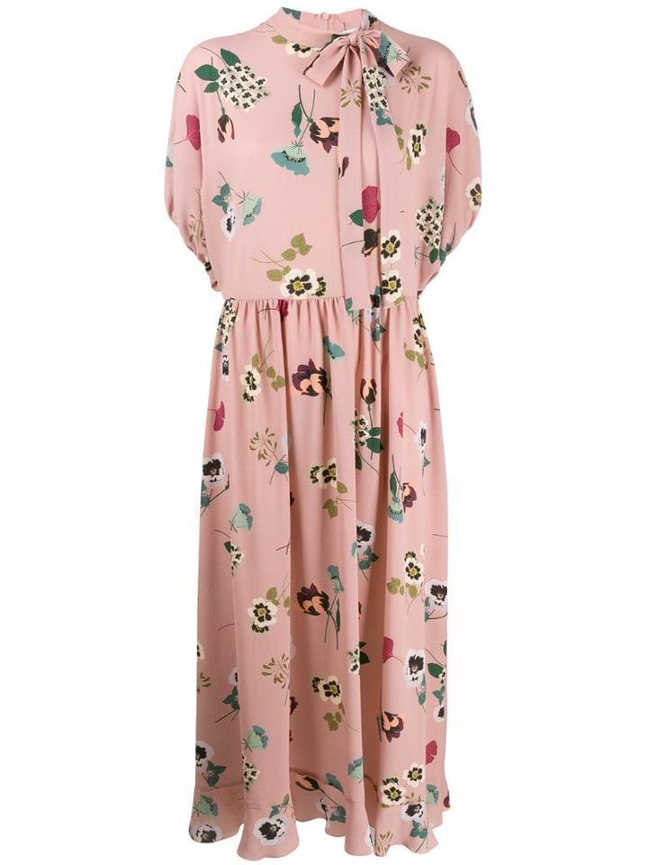 Red Valentino Tied-neck Floral Print Dress - Pink
