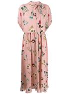 Red Valentino Tied-neck Floral Print Dress - Pink