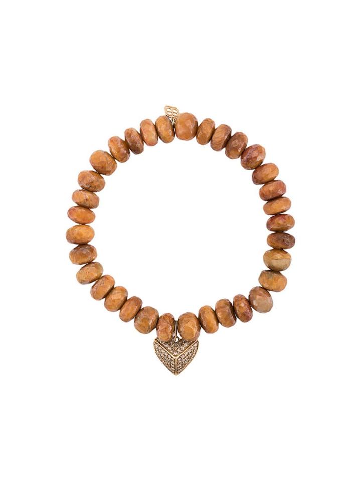 Sydney Evan 14kt Gold Diamond Heart Charm Tiger Eye Beaded Bracelet -