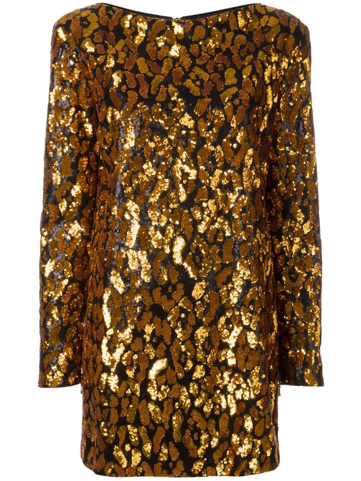 Balmain Contrast Leopard Print Dress - Yellow & Orange
