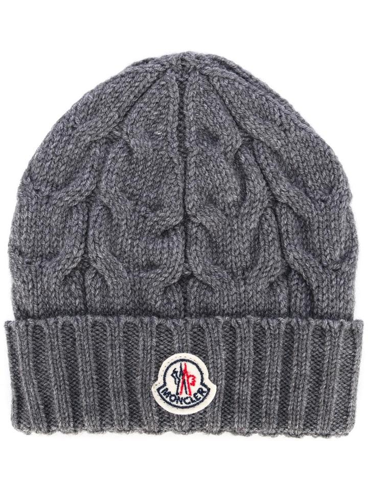 Moncler Kids Cable Knit Beanie, Boy's, Grey