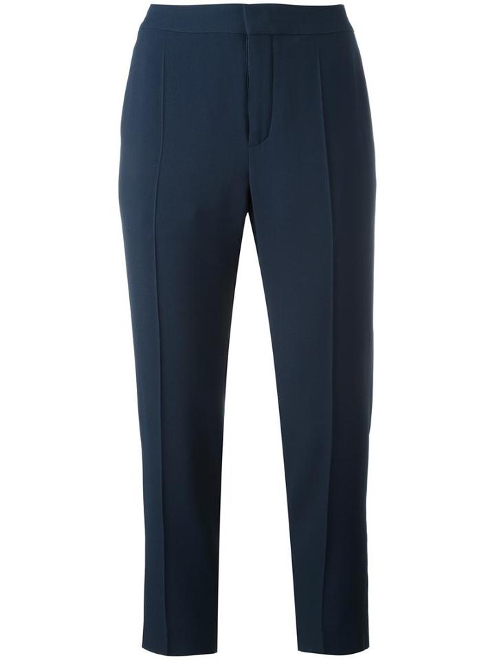 Chloé Slim Fit Cropped Trousers, Women's, Size: 36, Blue, Acetate/viscose/silk