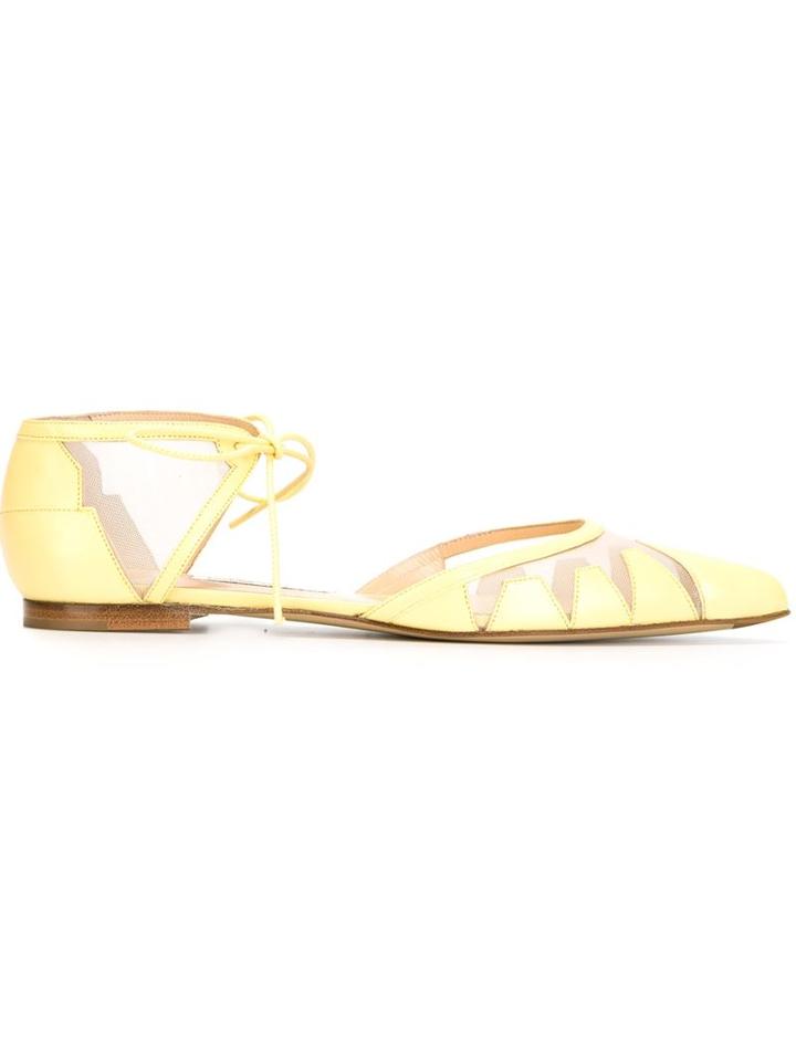 Bionda Castana Panelled Pointed Toe Ballerinas, Women's, Size: 37, Yellow/orange, Calf Leather/nylon/kid Leather