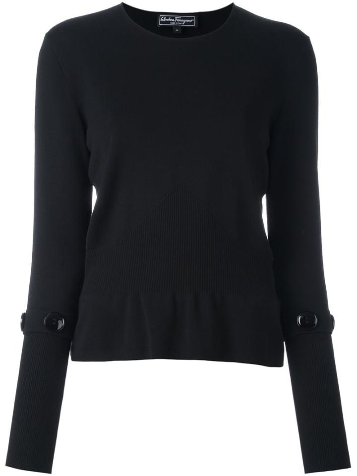 Salvatore Ferragamo Button Detail Jumper, Women's, Size: Large, Black, Polyamide/spandex/elastane/wool