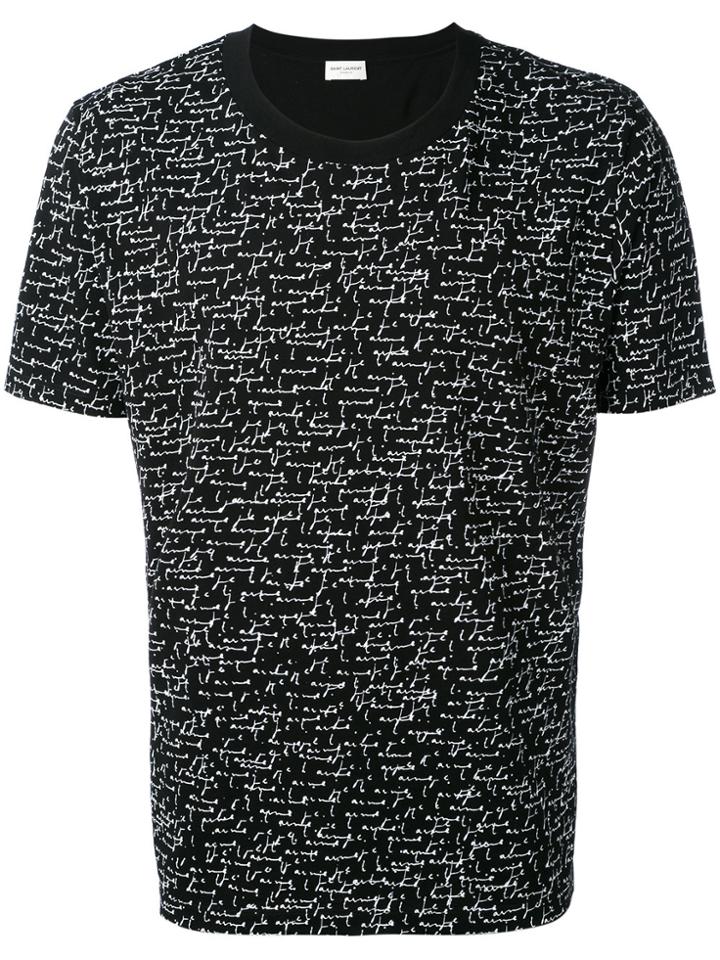 Saint Laurent Slogan Embroidered T-shirt - Black