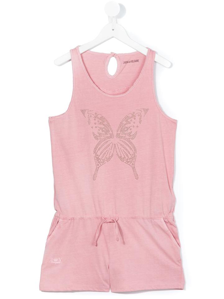 Zadig & Voltaire Kids - Teen Rhinestone Butterfly Playsuit - Kids - Cotton - 16 Yrs, Pink/purple