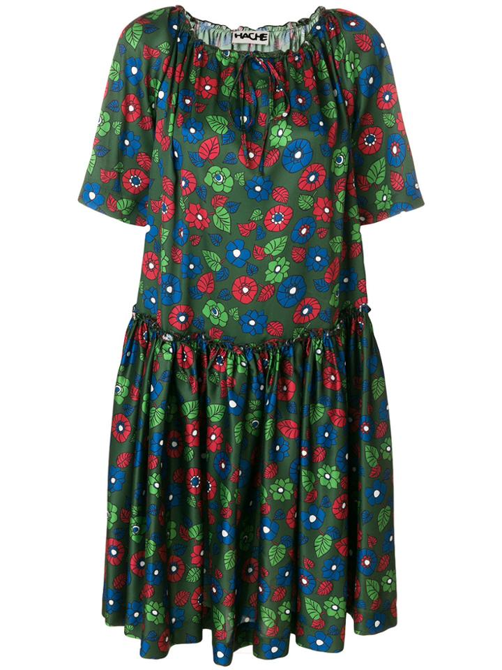 Hache Floral Flared Dress - Green