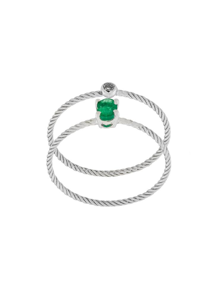 Wouters & Hendrix Gold Emerald & Diamond Set Of Two Rings - Metallic
