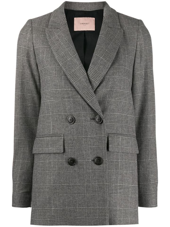 Twin-set Plaid Double-breasted Jacket - Grey