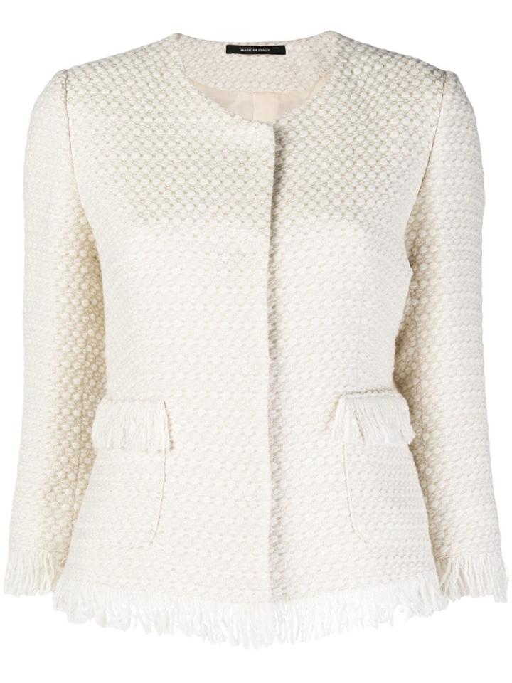Tagliatore Tweed Fringed Jacket - White