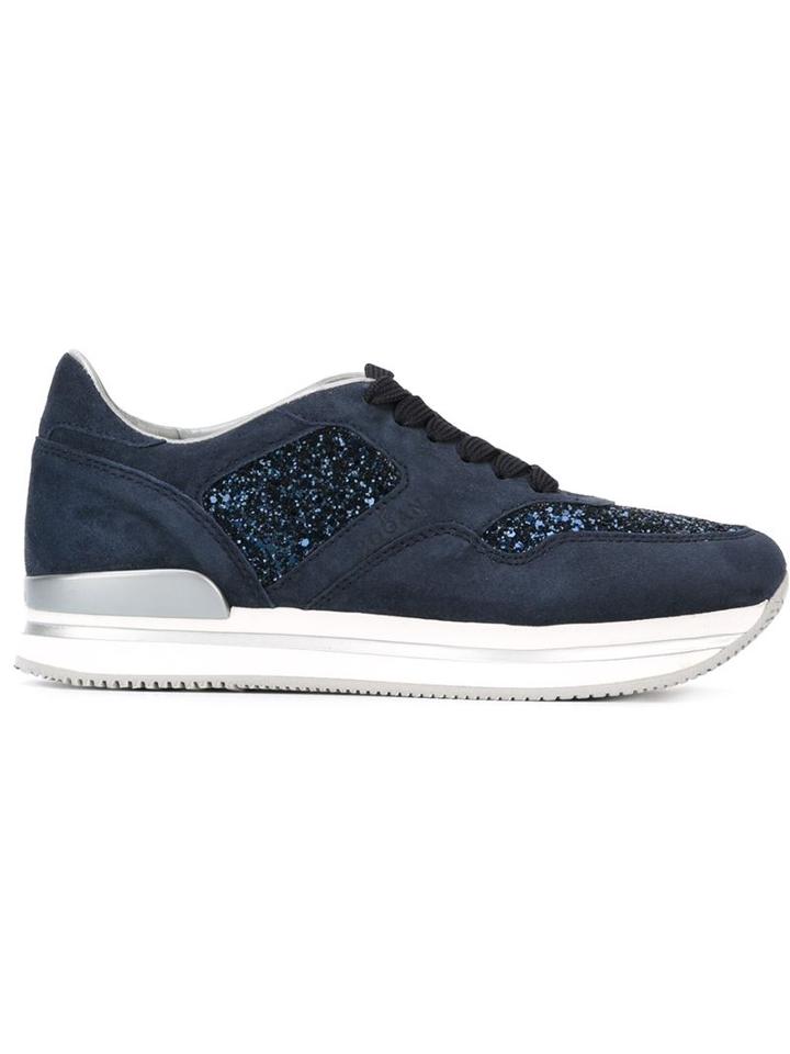 Hogan Glitter Panel Sneakers, Women's, Size: 40, Blue, Suede/rubber/leather/pvc