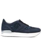 Hogan Glitter Panel Sneakers, Women's, Size: 40, Blue, Suede/rubber/leather/pvc