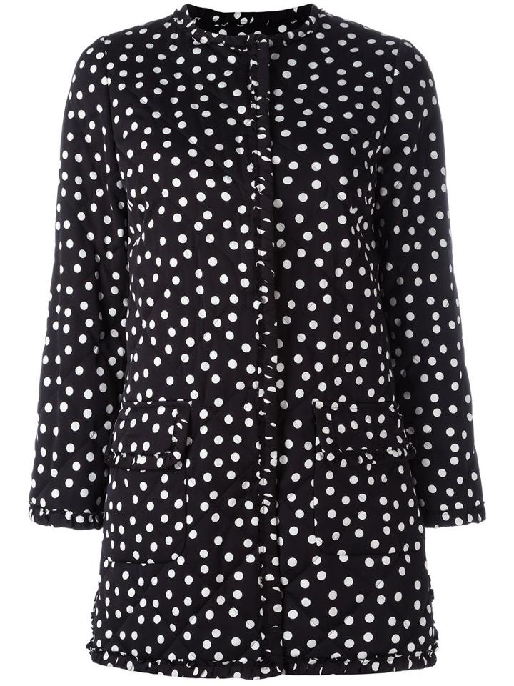 Dolce & Gabbana Polka Dot Print Coat, Women's, Size: 40, Black, Silk/polyester/spandex/elastane