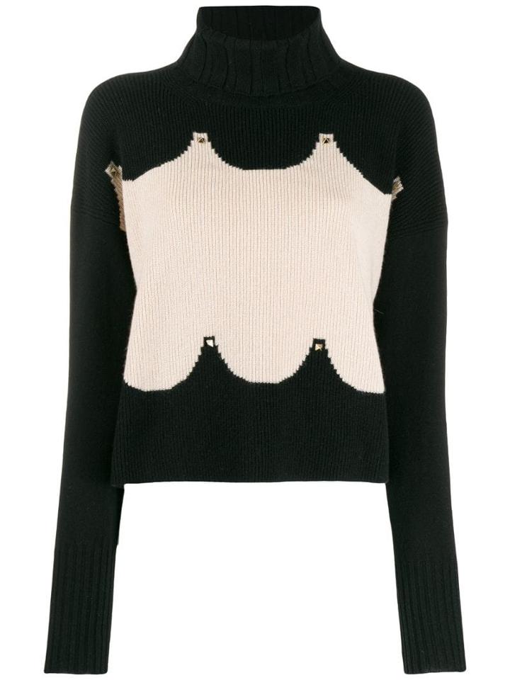 D.exterior Turtleneck Two Tone Jumper - Black