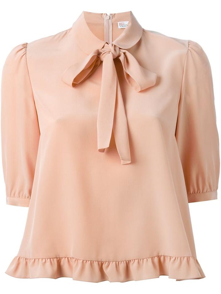 Red Valentino Ruffled Hem Pussybow Blouse, Women's, Size: 42, Yellow/orange, Silk