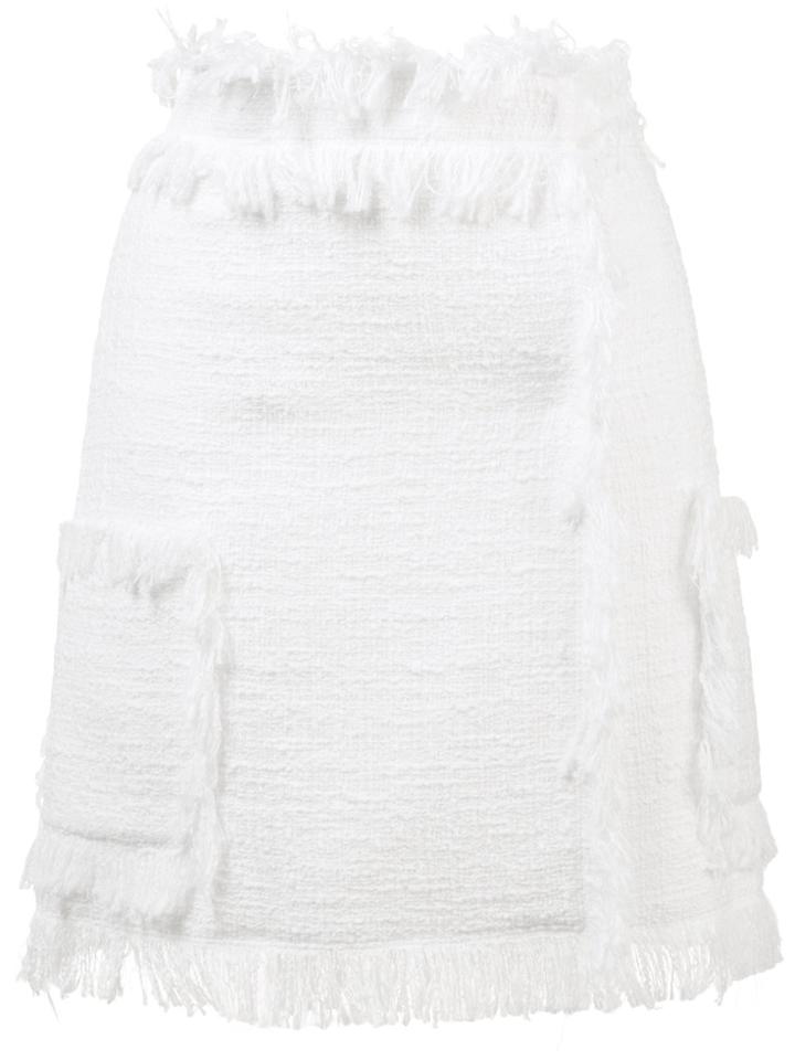 Msgm Frayed Tweed Skirt - White