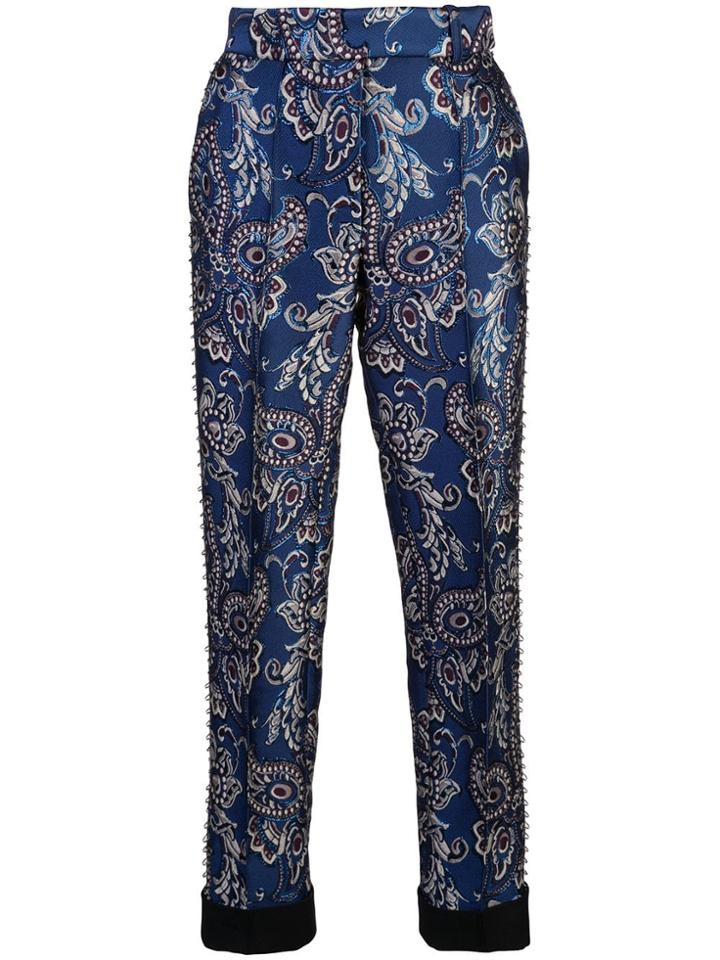 Vera Wang Grommeted Embroidered Trousers - Blue