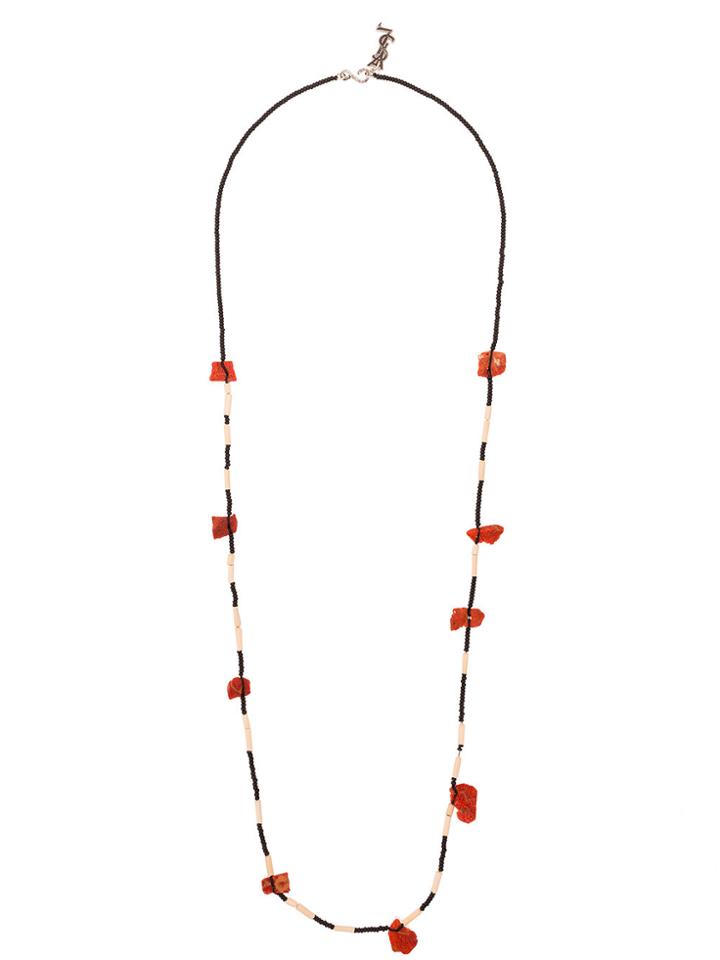 Saint Laurent Tribal Necklace With Red Beads - Black