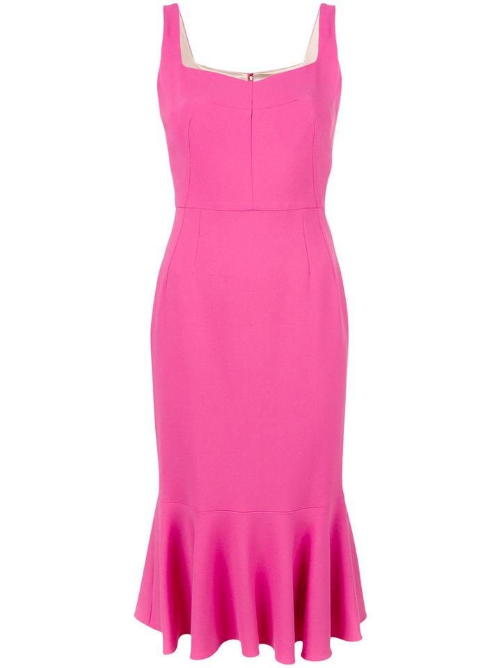 Dolce & Gabbana Peplum Hem Midi Dress, Women's, Size: 44, Pink/purple, Cotton/viscose/acetate/polyamide