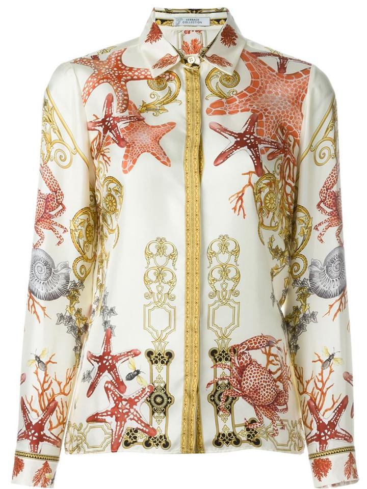 Versace Collection Starfish Print Shirt, Women's, Size: 38, Nude/neutrals, Silk