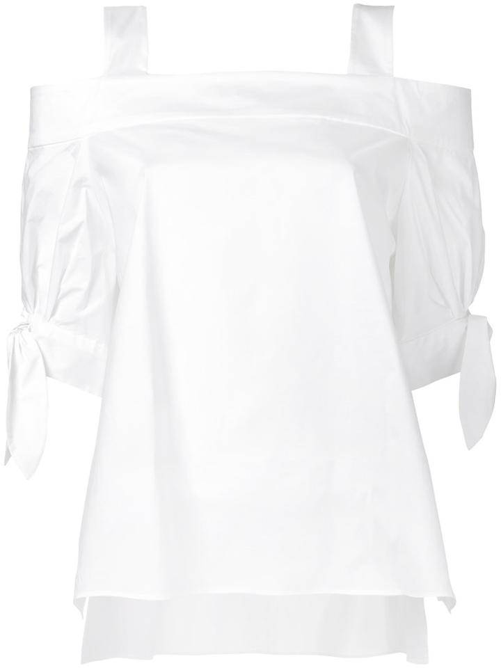 Tied Sleeve Cold Shoulder Top - Women - Cotton - 36, White, Cotton, Estnation