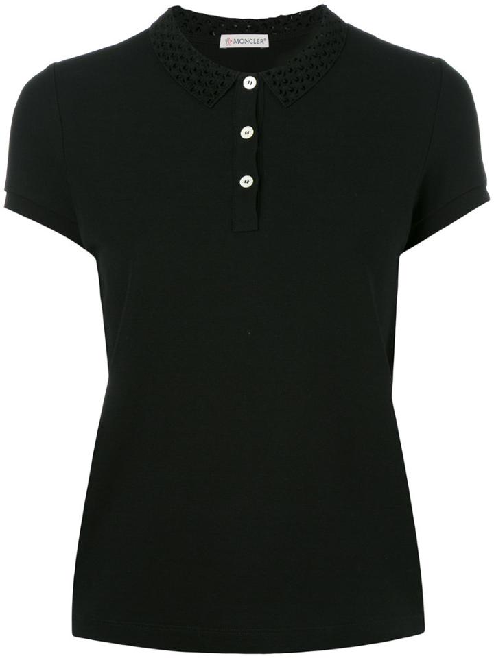 Moncler Cut Out Collar Polo Shirt, Women's, Size: Medium, Black, Cotton