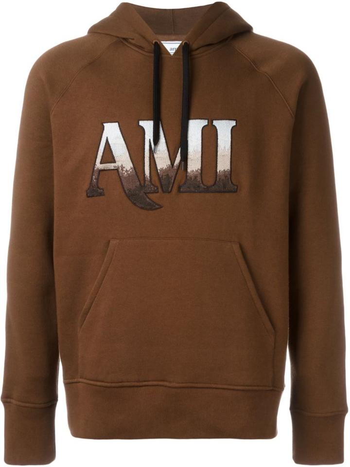Ami Alexandre Mattiussi Embroidered Logo Hoodie, Men's, Size: Large, Brown, Cotton