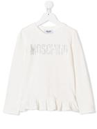 Moschino Kids Teen Crystal Logo Long Sleeve T-shirt - White