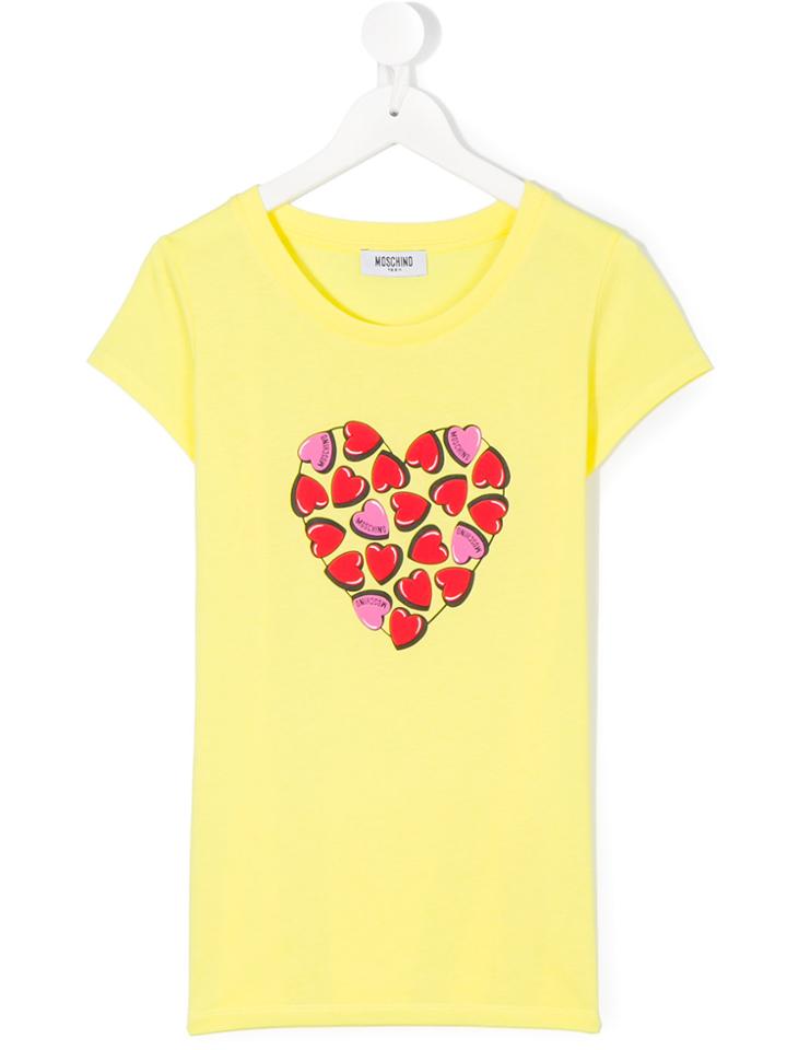 Moschino Kids Heart Print T-shirt - Yellow & Orange