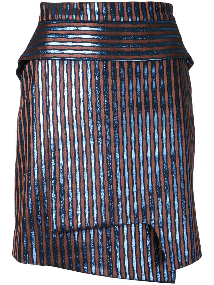 Carven Striped Metallic Wrap Skirt - Brown