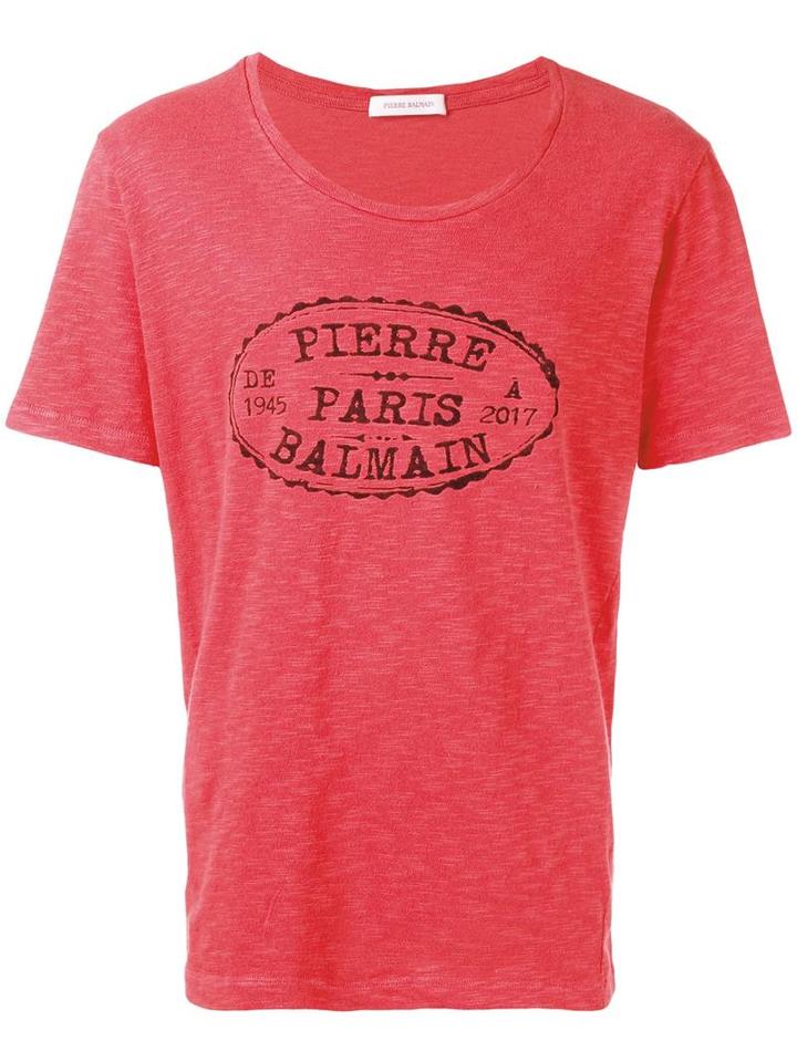 Pierre Balmain Brand Print T-shirt, Men's, Size: 46, Red, Cotton