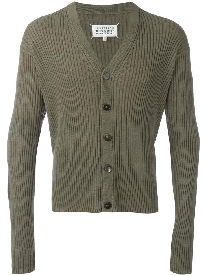 Maison Margiela - Ribbed V-neck Cardigan - Men - Cotton/wool - L, Green, Cotton/wool