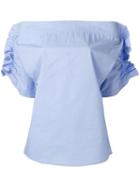 Msgm - Ruffle Detail Blouse - Women - Cotton/polyurethane/spandex/elastane - 40, Blue, Cotton/polyurethane/spandex/elastane