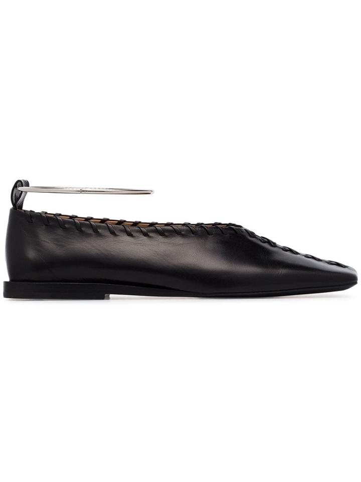 Jil Sander Black Square Toe Metal Anket Leather Flat Pumps - 101 -