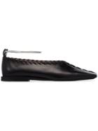 Jil Sander Black Square Toe Metal Anket Leather Flat Pumps - 101 -