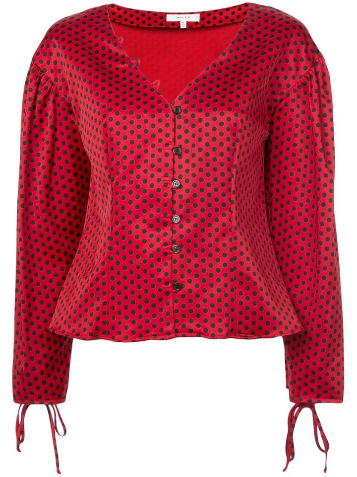 Milly Tie Cuff Polka Dot Top - Red
