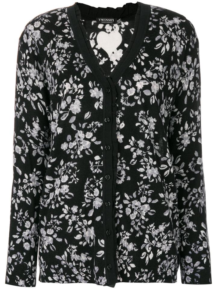 Twin-set Floral Pattern Cardigan - Black