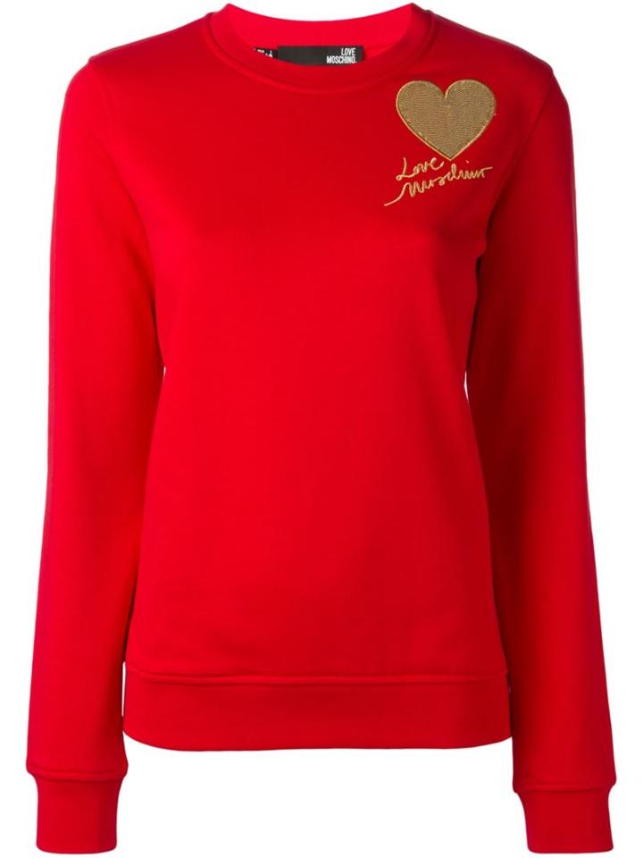 Love Moschino Sequined Heart Patch Sweatshirt, Women's, Size: 44, Red, Cotton