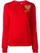 Love Moschino Sequined Heart Patch Sweatshirt, Women's, Size: 44, Red, Cotton