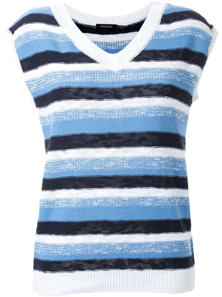 Loveless V-neck Knit Top, Women's, Blue, Cotton/linen/flax