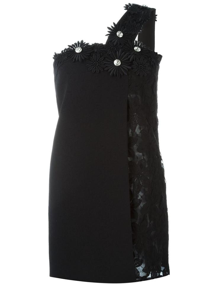 Emanuel Ungaro Flower Appliqué Mini Dress, Women's, Size: 44, Black, Cotton/polyamide/rayon/rayon