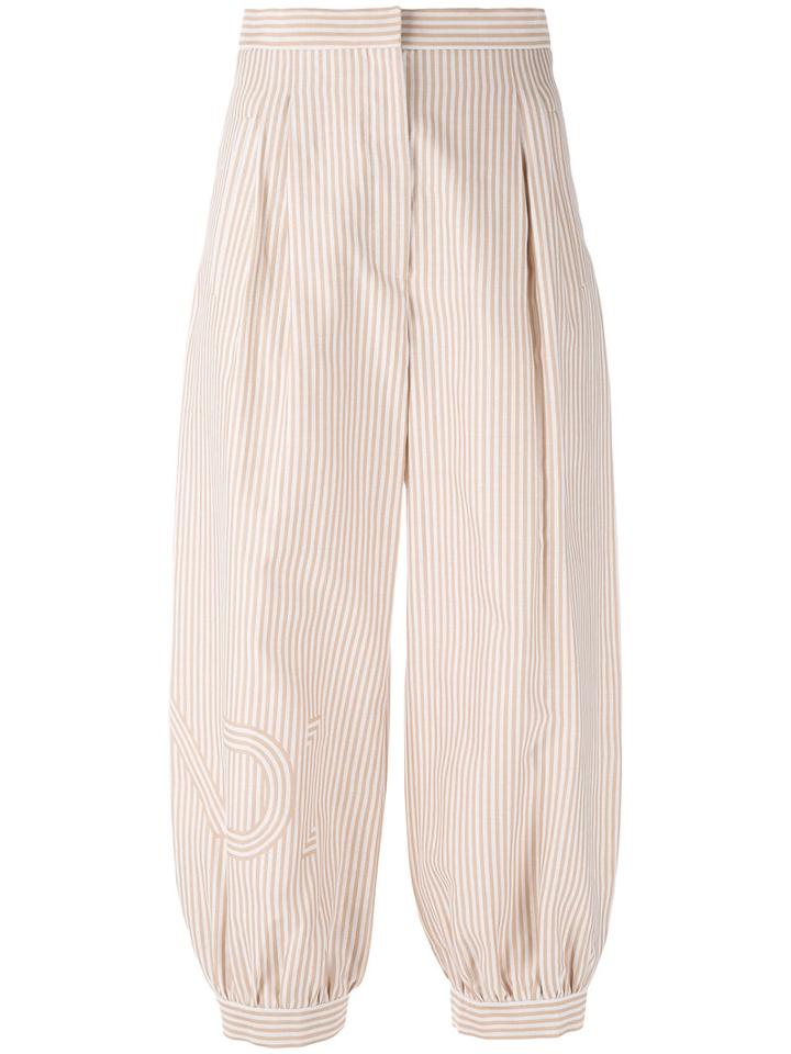 Fendi - Striped Cropped Trousers - Women - Silk/cotton - 40, Nude/neutrals, Silk/cotton