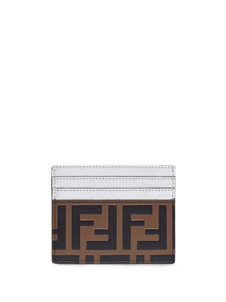 Fendi Embossed Ff Logo Card Holder - Brown