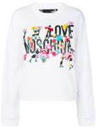 Love Moschino Logo Floral Embroidered Sweatshirt - White
