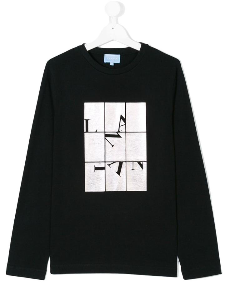 Lanvin Enfant Teen Logo Print Long Sleeved T-shirt - Black